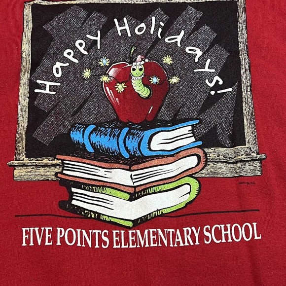 VTG 90s Teacher Elementary School Happy Holidays Sweatshirt on Lee Tag XL - Picture 2 of 10